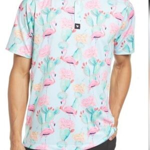 Bad Birdie Men's Flamingo and Cactus Print Golf Shirt